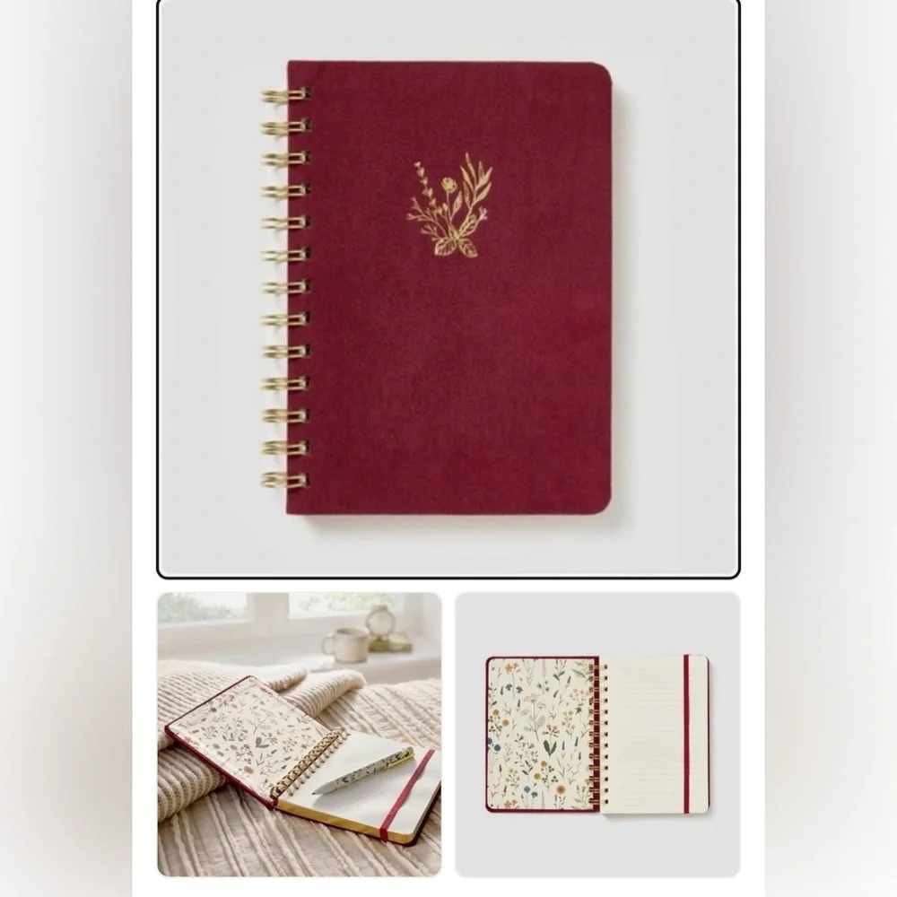 Journal Notebook Tracker Diary 192pg Ruled Red Velvet Threshold Spiral 2notebook